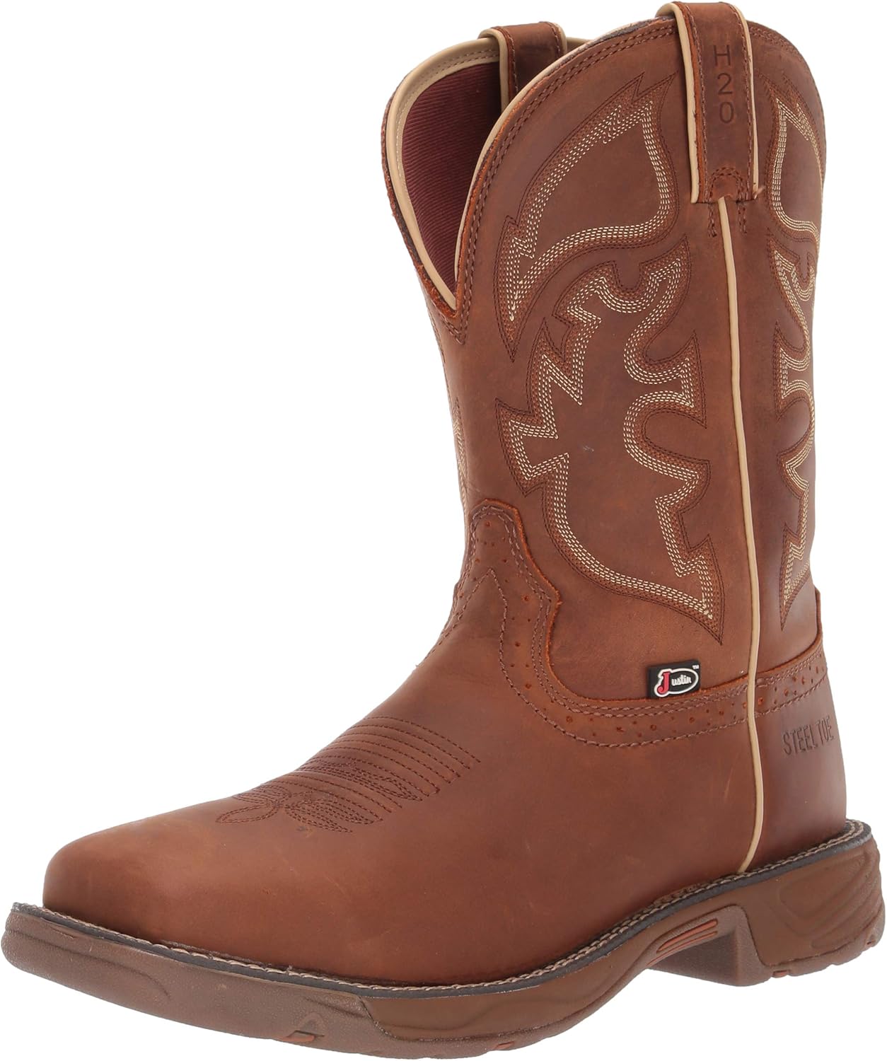 Justin Men's Stampede Rush Waterproof Western Work Boot Steel Toe Tan 11 D(M) US