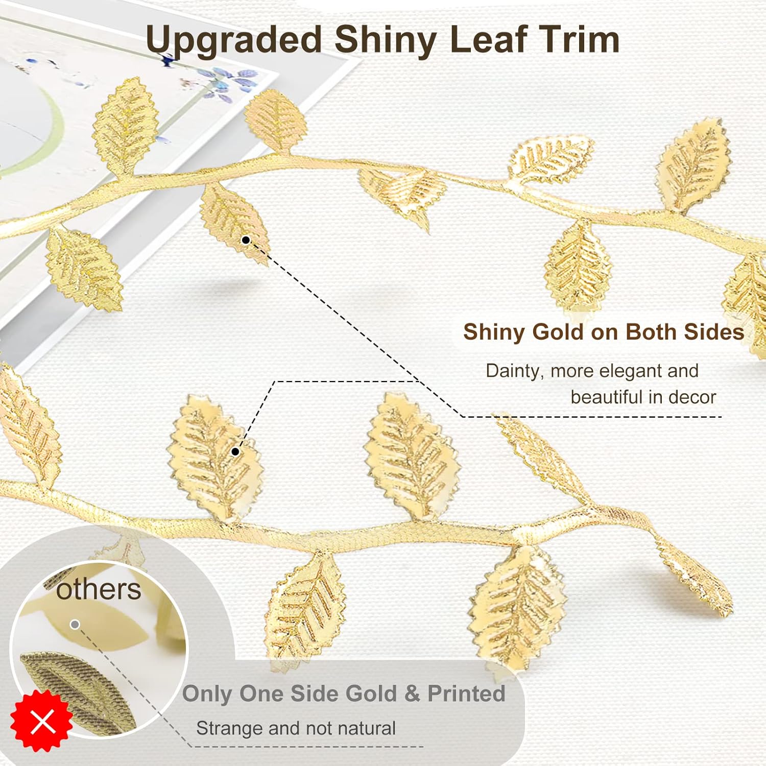 Naidiler Gold Leaf Ribbon, 40 Yards Artificial Gold Leaf Trim for DIY Crafts, Wrapping, Wedding Cake Baby Shower Party Wreath Garland Hair & Clothes Home Décor