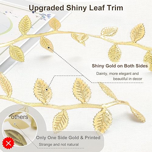 Miniatura 2 de Naidiler Cinta de hoja dorada, 20 yardas de largo, corte artificial de hojas de oro para manualidades, envoltura, pastel de boda, baby shower,