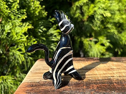 Miniatura 5 de Figura de gato de cristal negro  Miniatura soplada a mano estilo Murano  Adorno coleccionable de gatito para estante o escritorio  Regalo para los