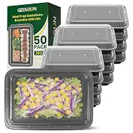 100 Pack 28oz Meal Prep Containers Reusable with Easy Open Lids, Sturdy Leakproof Food Safe, To Go Take Out Plastic Food Storage Containers with Lids, Microwave Freezer Dishwasher Safe, Black