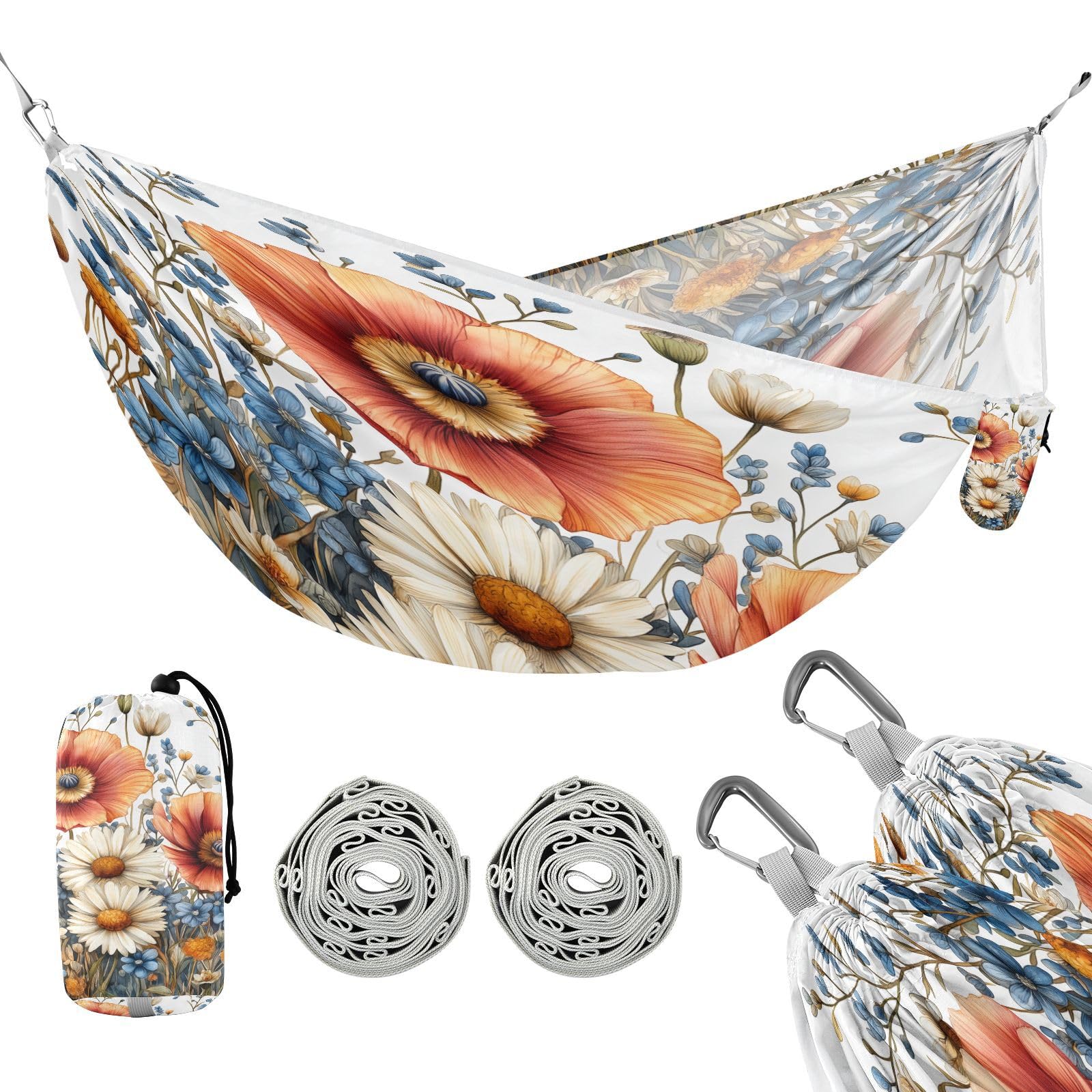 ATTX Elegant Wildflowers Camping Hammock - Lightweight & Portable Hammocks, Heavy Duty 330lbs Capacity for Indoor, Hiking, Backpacking, Travel, Backyard, Beach#8