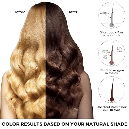 Miniatura 2 de Lancity Champú de tinte para el cabello marrón 3 en 1, champú para colorear instantáneamente, cobertura de cabello gris, tratamiento natural a base