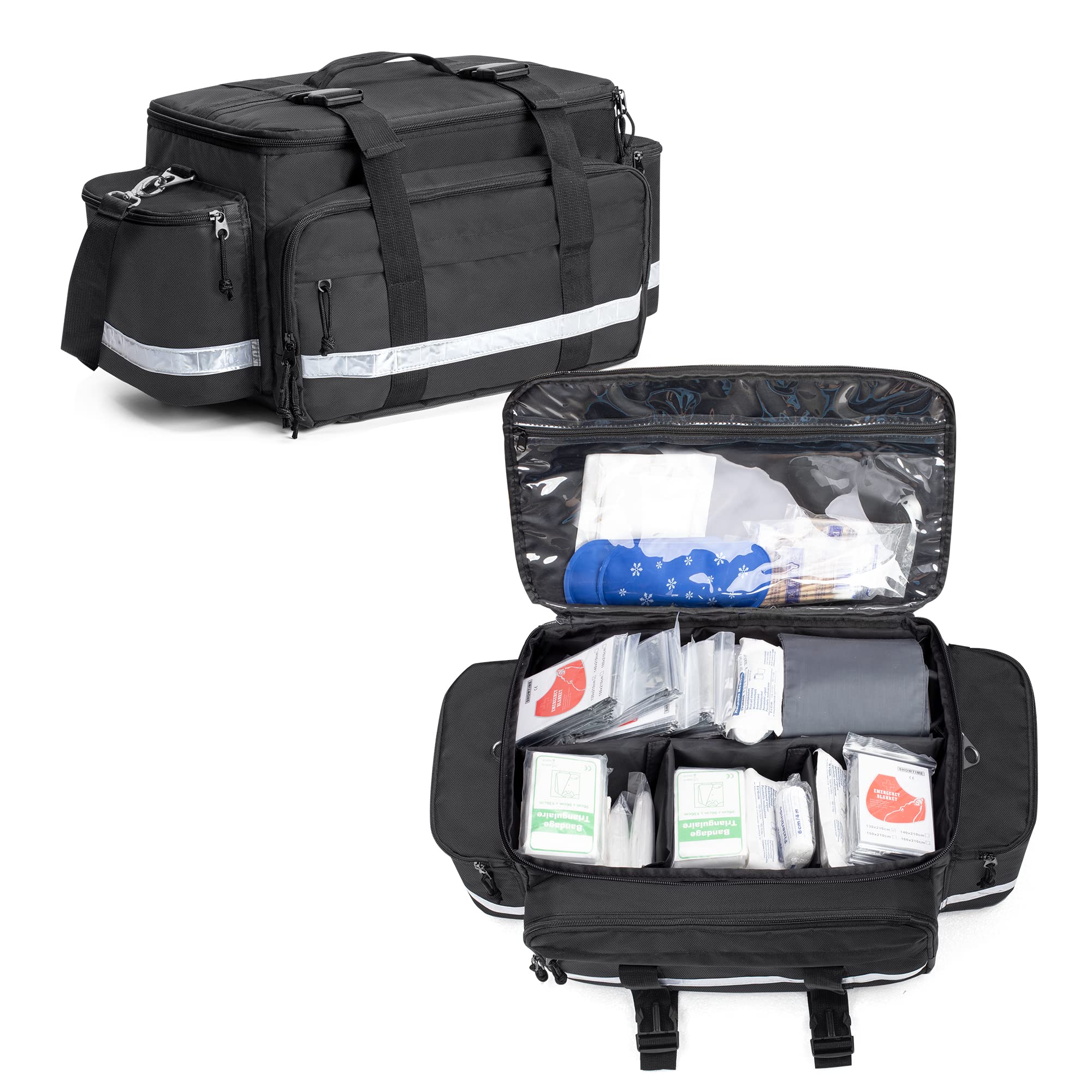 Damero First Responder Bag Empty, Medical Supplies Bag with Detachable Dividers and Top Buckles, Ideal for Trauma, Home Health, Nurse, Black