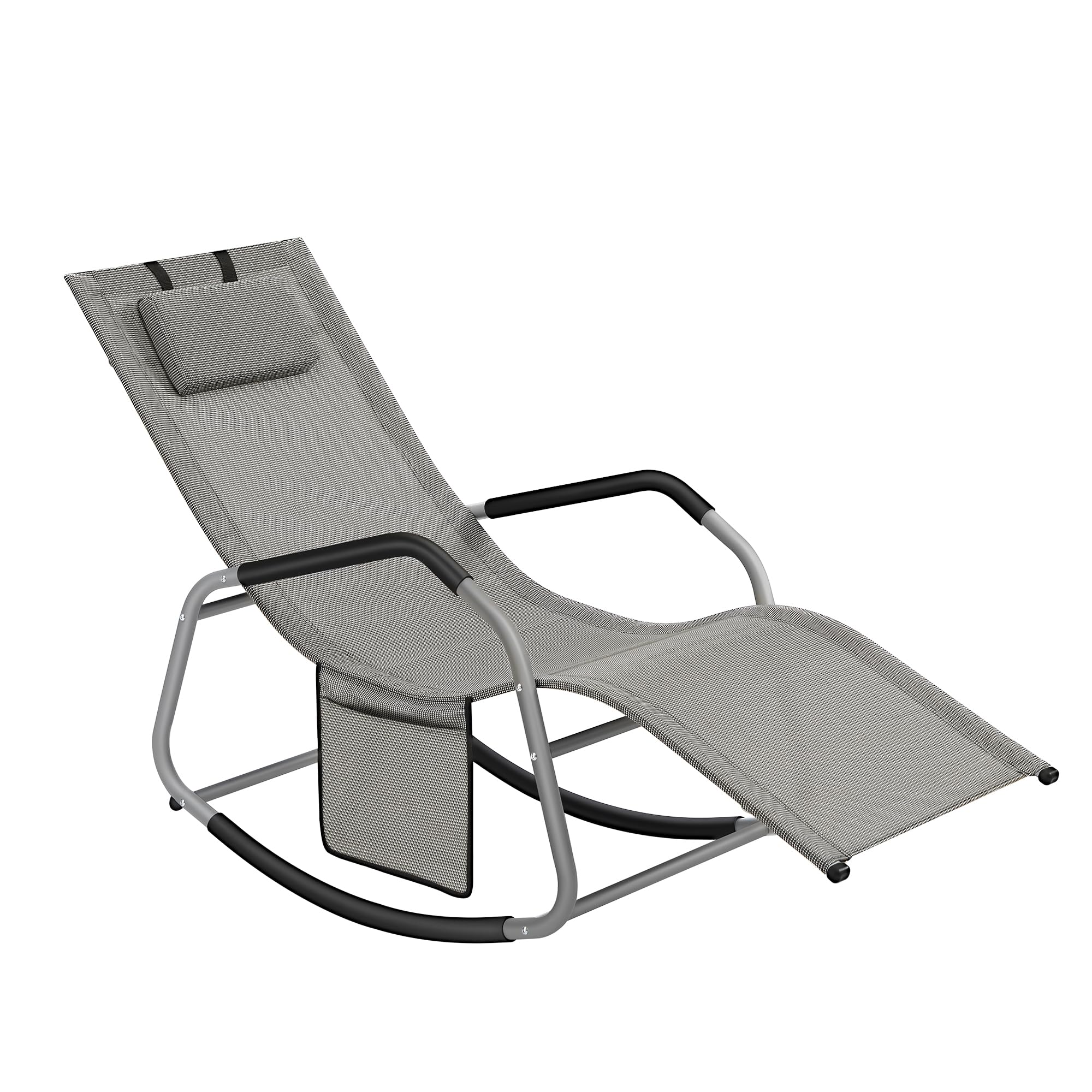 SONGMICS Mecedora, Silla Tumbona, con Dispositivo de fijación, Cojín Ajustable, Estructura de Acero, Tejido Transpirable, Bolsillo de Almacenamiento, 156,2 x 97,3 x 151 cm, Gris Paloma GCB230G01