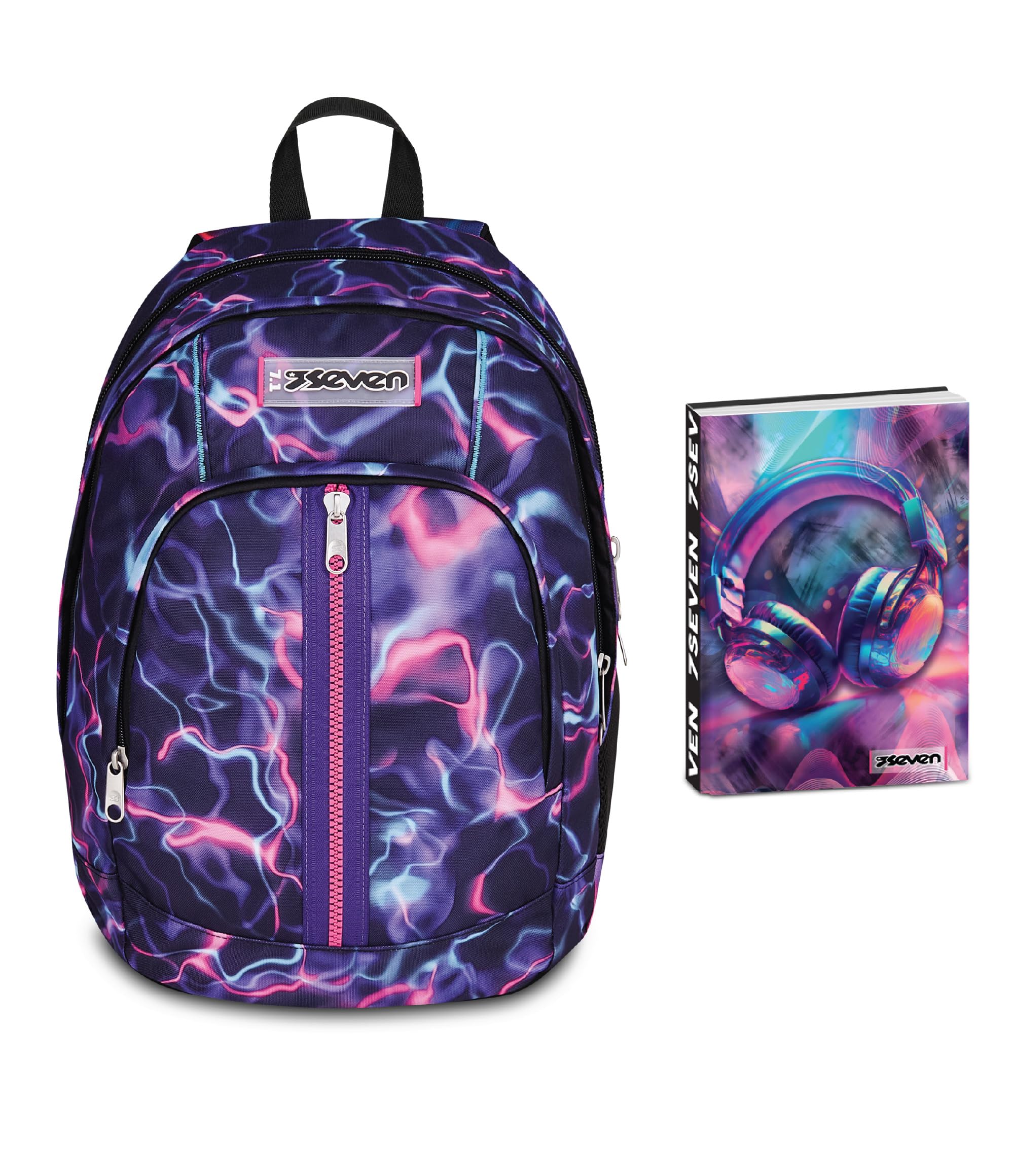 Seven Zaino Scuola Dual ELECTRICVIBE GIRL, Doppio Scomparto, Grigio, 32 L, Multiuso, Scuola media e superiore,+Diario Pocket Scuola Datato 12 Mesi, per Bambine e Ragazze
