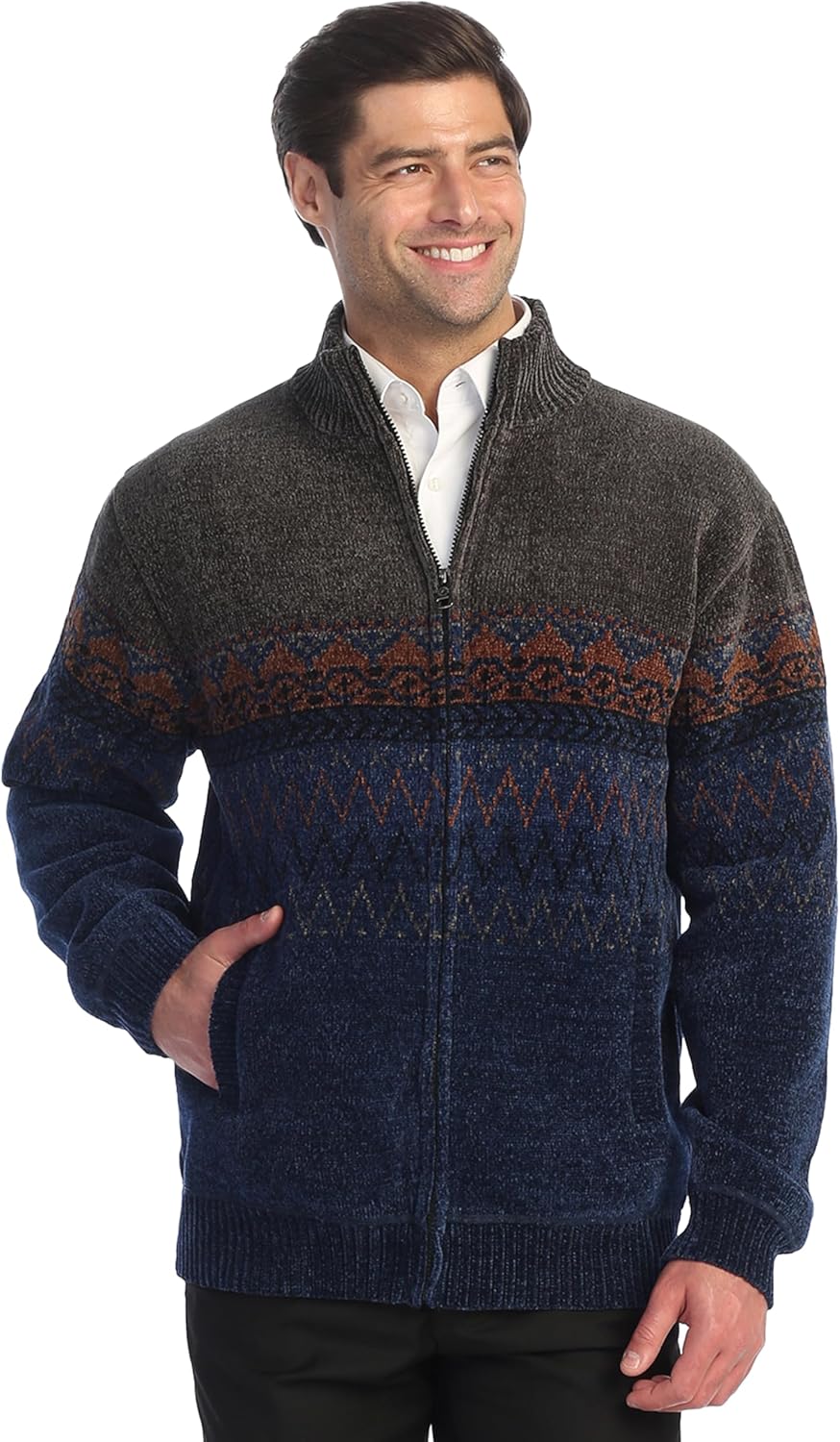 Gioberti Men's Knitted Chenille Cardigan Sweater with Flannel Lining