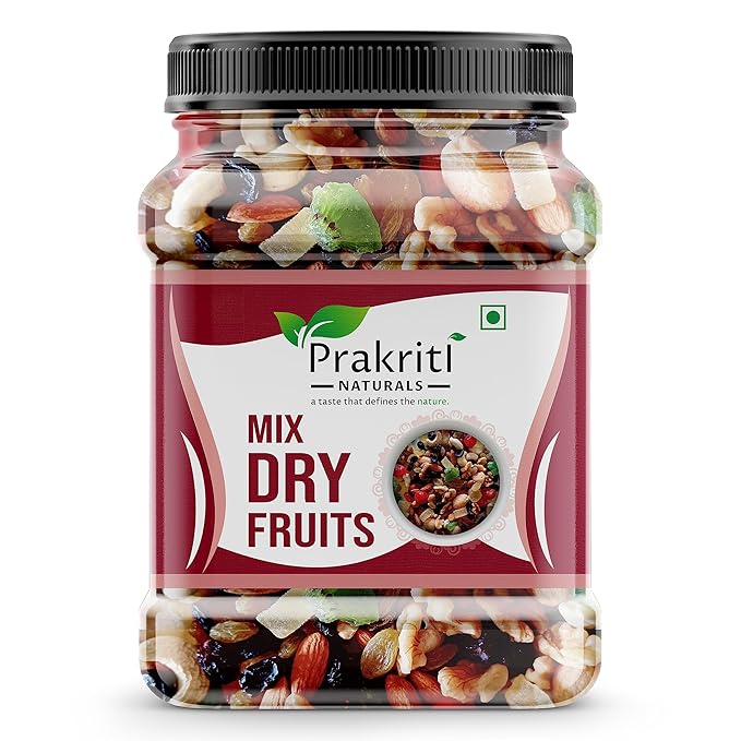 Prakriti Naturals Healthy Mix Dry Fruits (Almonds, Cashew, Green & Black Raisin,walnut, Apricot, cherry, kiwi, pineapple) Nuts and Dry Fruits (Jar pack) 500GM at Rs. 299