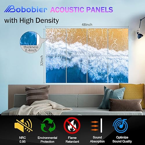 Miniatura 2 de Bobobier Paneles acústicos autoadhesivos de 48 x 32 pulgadas, paneles de pared autoadhesivos insonorizados, paneles de pared acústicos decorativos