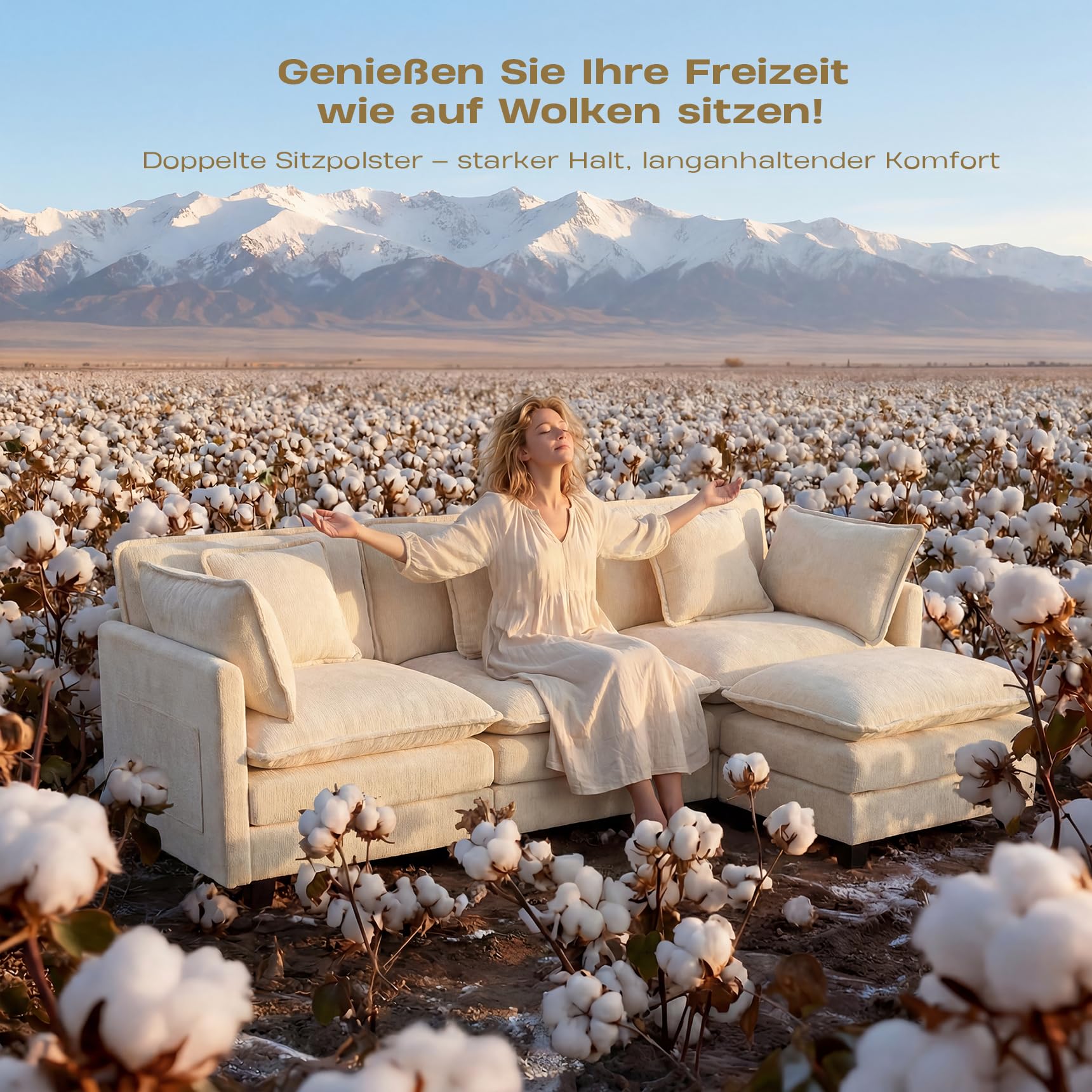 GRAVFORCE 239cm Ecksofa mit Schlaffunktion L Form 3 Sitzer Sofa mit 2 beweglichen Hockern Cloud Couch Big Sofa Modulares Sofa mit tiefer Sitz für Wohnzimmer Wohnung Büro Chenille