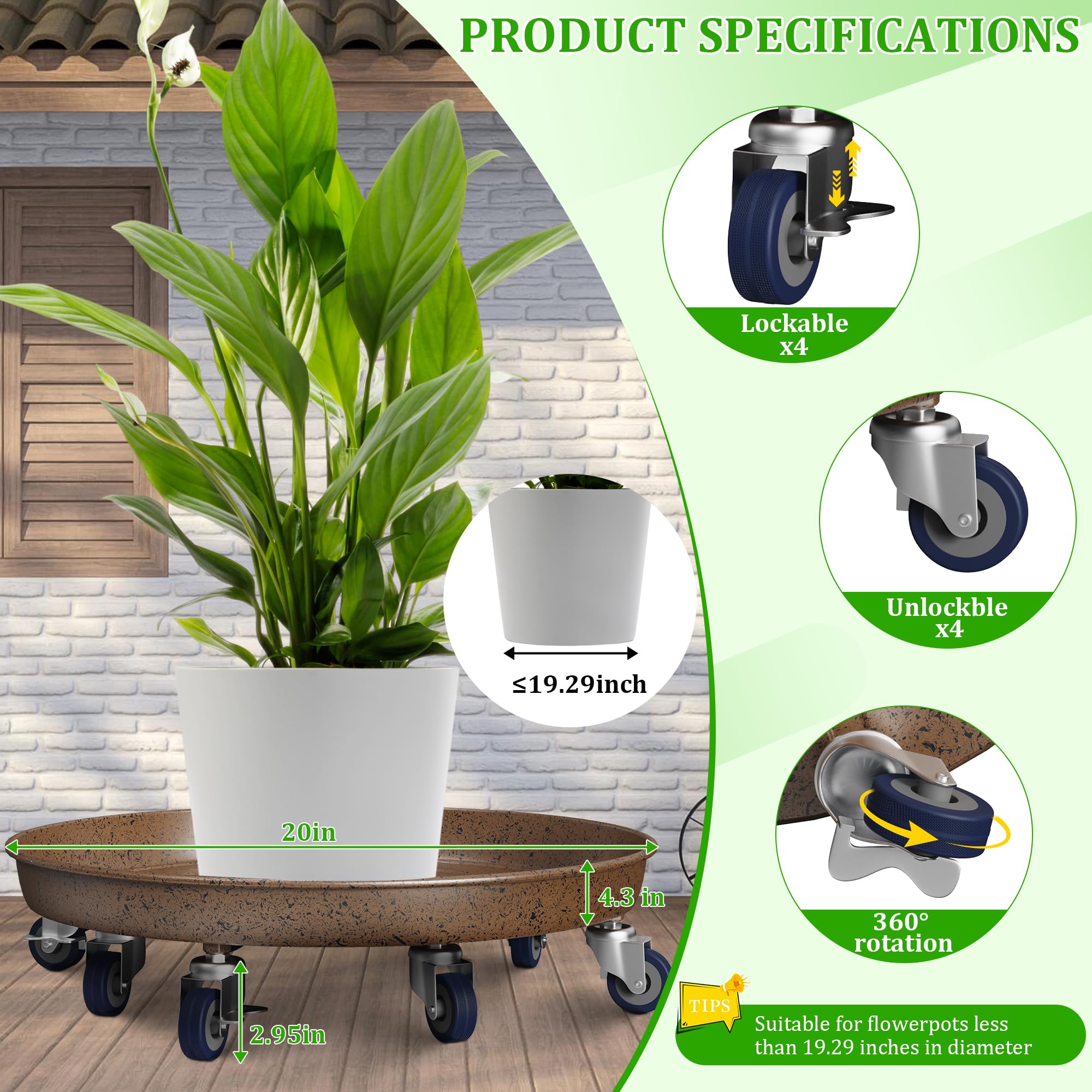 Heavy Duty Plant Caddy - Rolling Planter Dolly -3