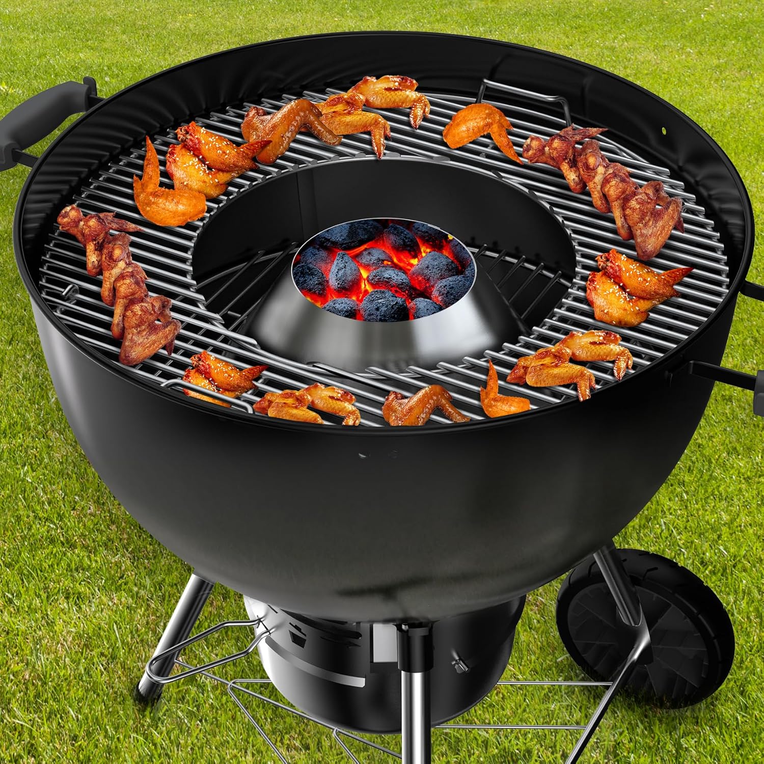 Charkettle BBQ Whirlpool, Stainless Steel Charcoal Briquet Holder Grill Accessories Compatible with Weber Kettle, WSM Smoker, Big Green Egg Grills