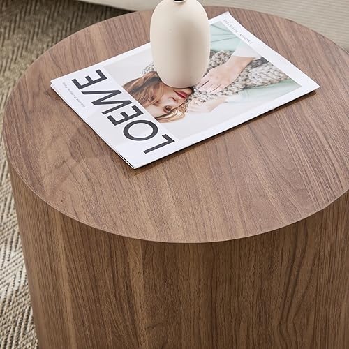 Miniatura 7 de Juego de 2 mesas auxiliares redondas, mesa auxiliar de madera para sala de estar, balcón, oficina, color madera de nogal, sin montaje Nuez,(Tree