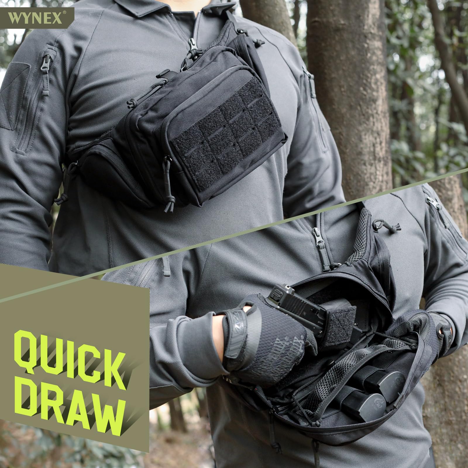 WYNEX Marsupio Tattico Uomo con Fondina Pistola – Ideale per Correre, Viaggiare, Caccia, Escursionismo, Campeggio
