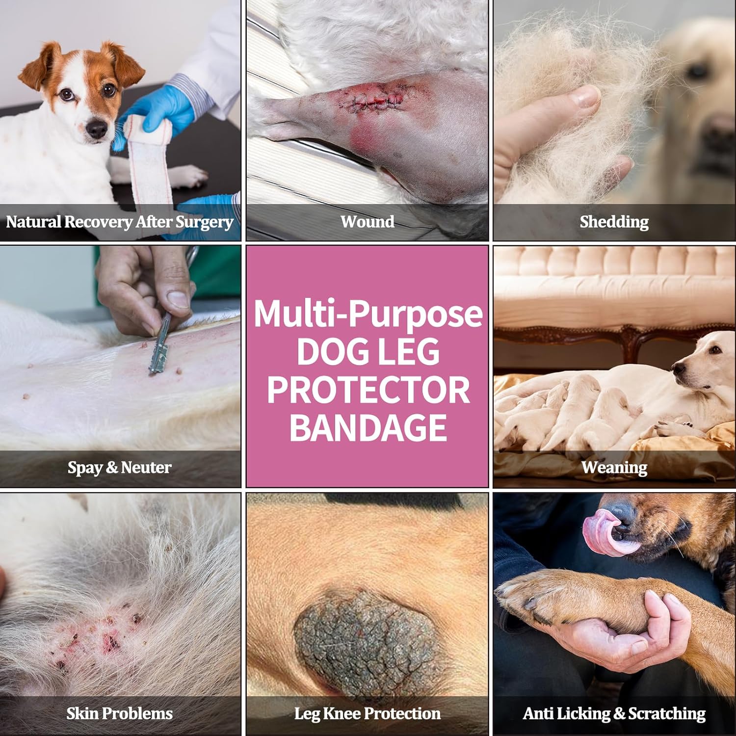 ROZKITCH Dog Surgical Recovery Suit, Long Sleeve for Post-Operative Wounds, Prevent Licking & Shedding, E-Collar Alternative for Large Dogs (Male/Female) 4-Leg Rosered XL