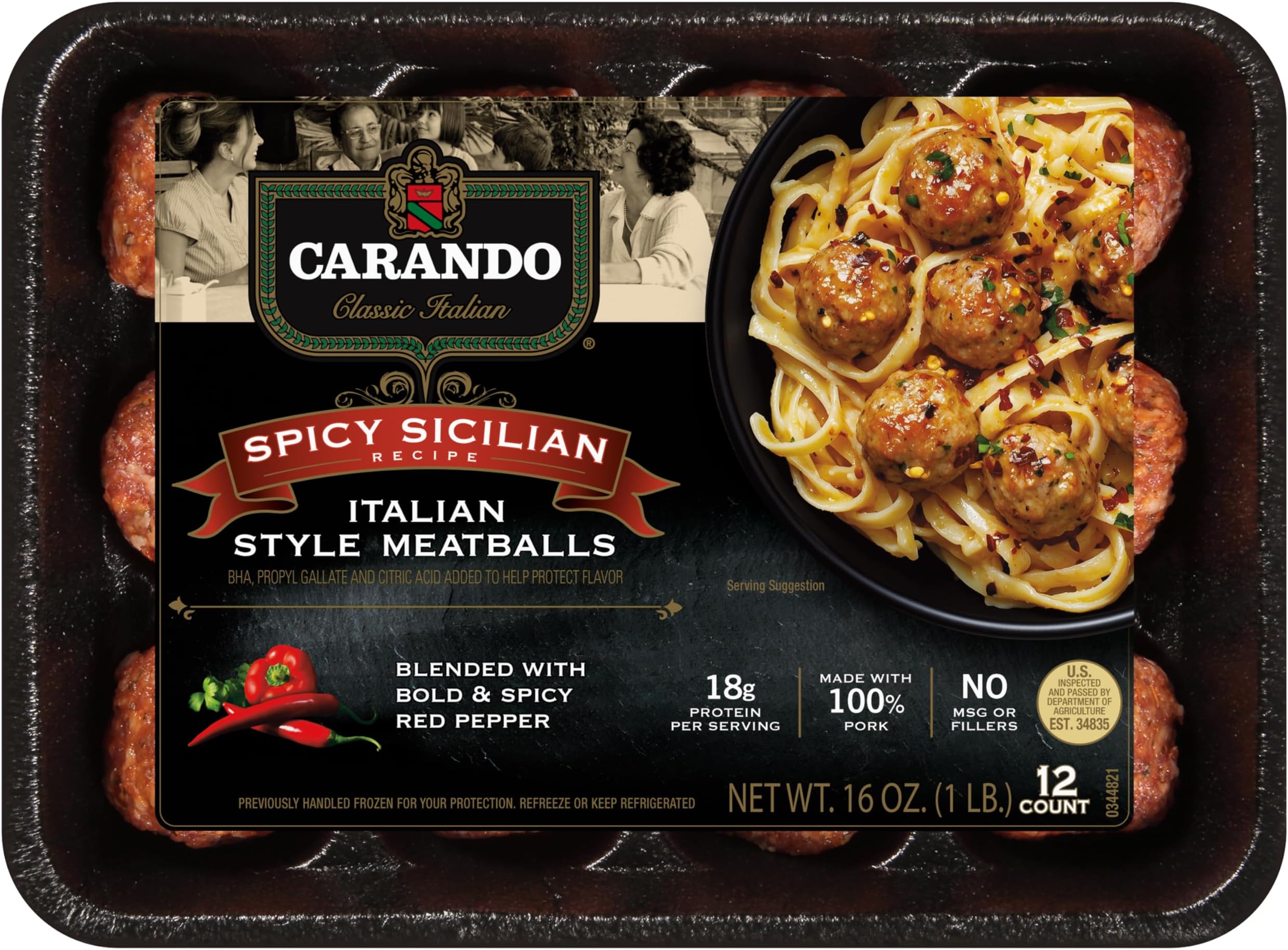Carando Uncooked Spicy Sicilian Italian Style Meatballs, Frozen