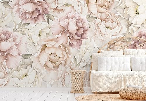 Miniatura 5 de Murwall Papel pintado de peonía pastel acuarela floral mural de pared suave flor peonías papel pintado
