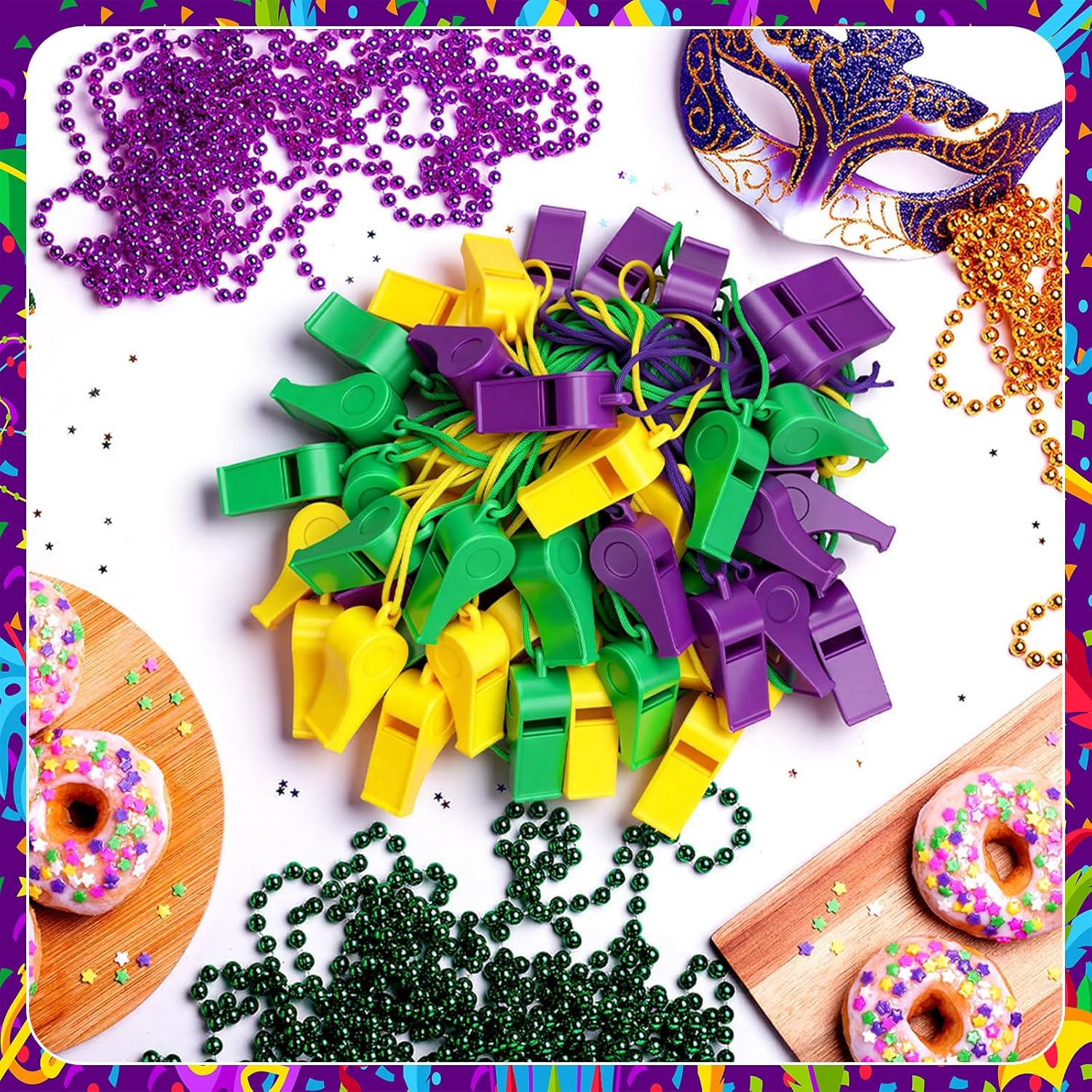 Kingdder 120 Pcs 4th of July Whistles with Lanyards American 250th Anniversary Accessories Patriotic Plastic Whistles for Independence Day Memorial Day Parade Sports Coach Referee