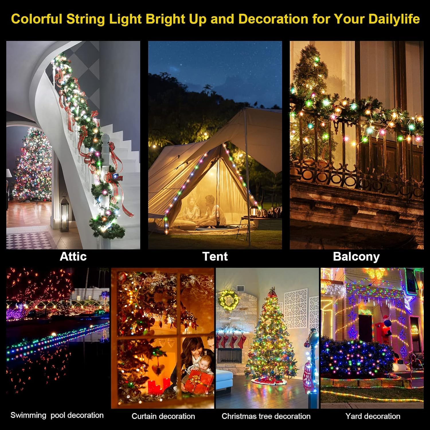 Suyoo Solar Rope Lights Outdoor Waterproof LED, 200 LED Rope String Lights - Image 4