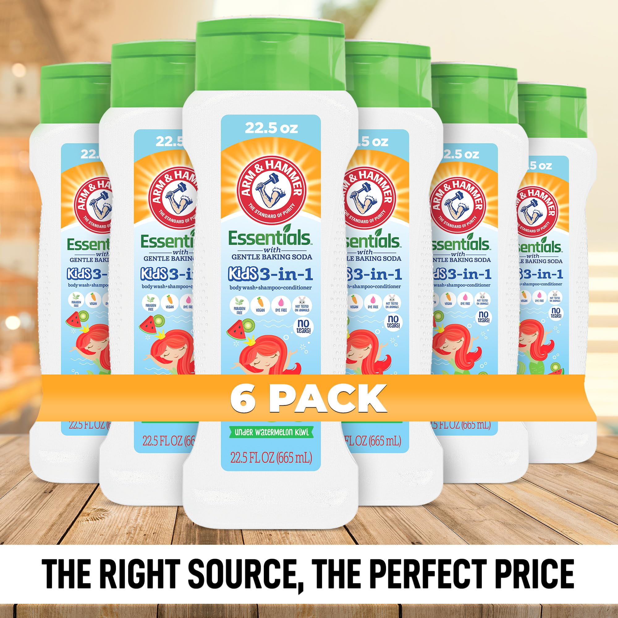Arm & Hammer 6 Pack Essentials Kids Body Wash - 3-in-1 Watermelon Kiwi 22.5oz - Non Toxic Kids Shampoo and Body Wash And Conditioner