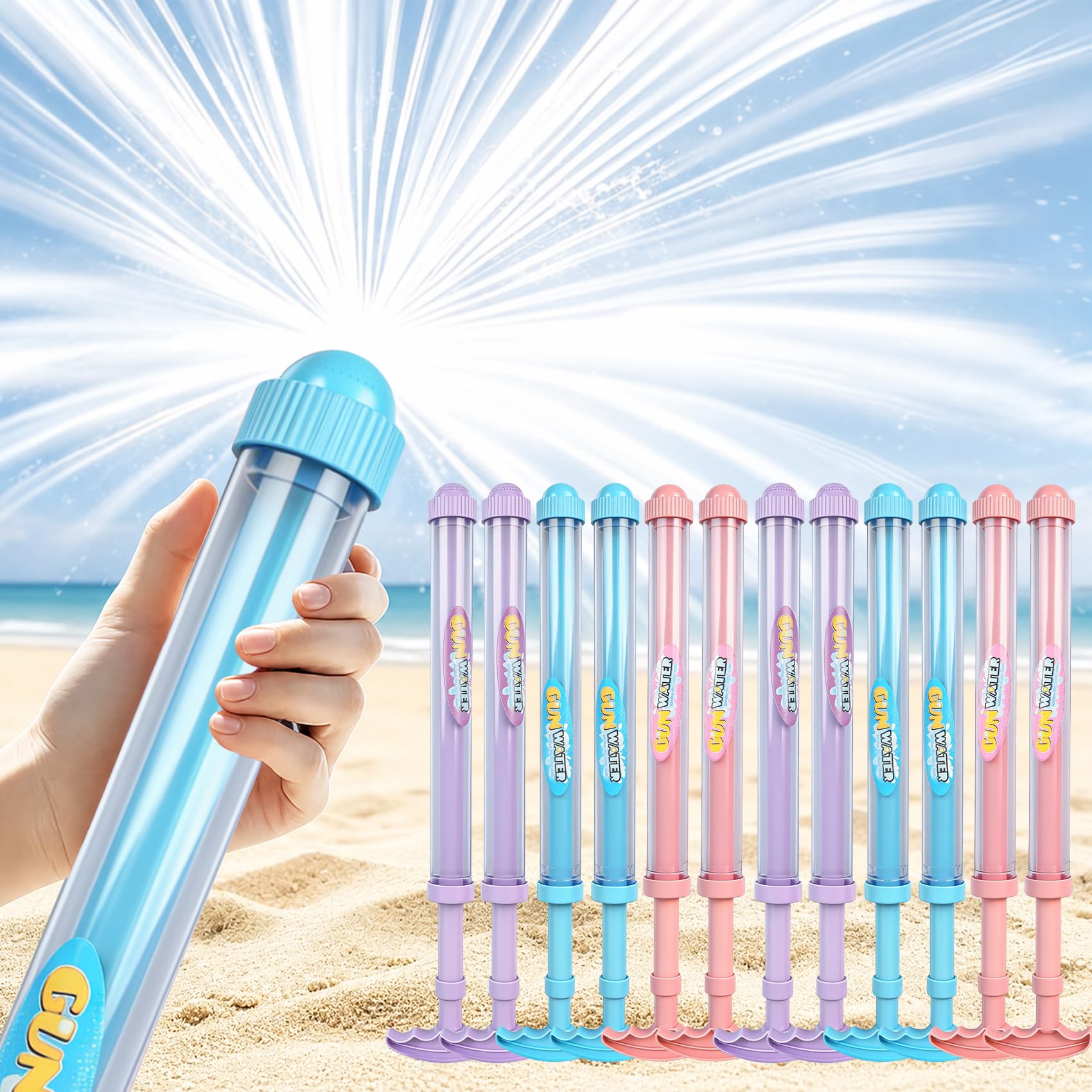 Photo 1 of 12Pack Firework Spray Water Gun - Creativity Sprays Water Like Fireworks, Squirt Gun for Kids,Bulk Samll Water Guns Swimming Pools, Beaches, Birthday Party Outdoor Gaming Toys (Blue, Pink, Purple)