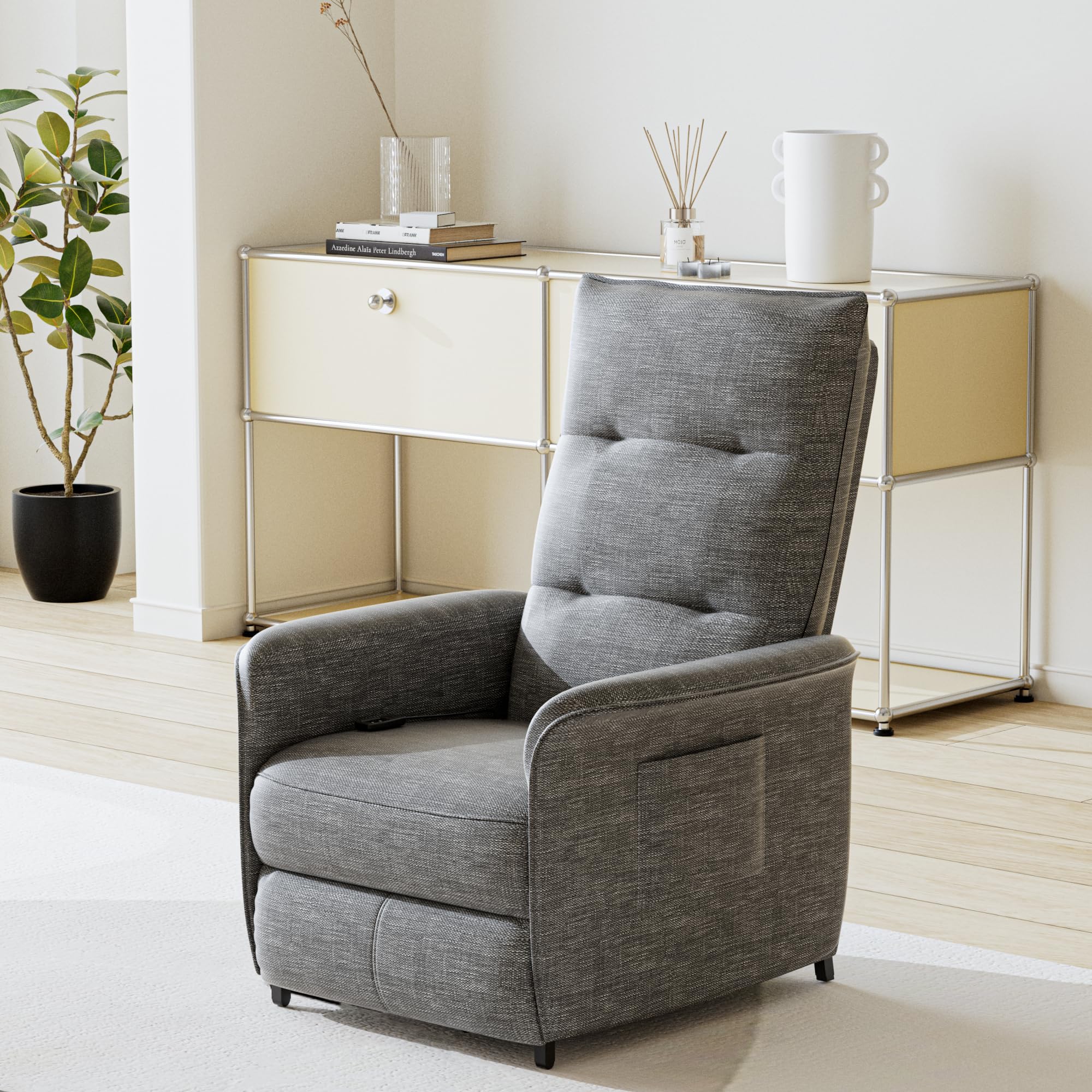 [en.casa] Sillón Relax Reclinable Eléctrico Butaca de Salón con Mando de Controly Bolsillo Lateral Posición Sentado y Reclinado Ergonómico Tapizado Acero Poliéster 102x58x81 cm - Gris Oscuro