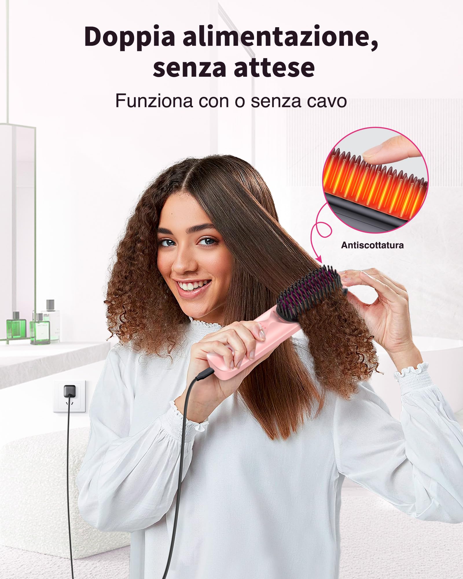 Bopcal Spazzola Lisciante Senza Fili 10000 mAh - 3 IN 1 Spazzola Lisciante con Milioni di Ioni Negativi, Ricaricabile per viaggi, 6 Livelli di Calore, Previene i Capelli e Leviga più Velocemente 13