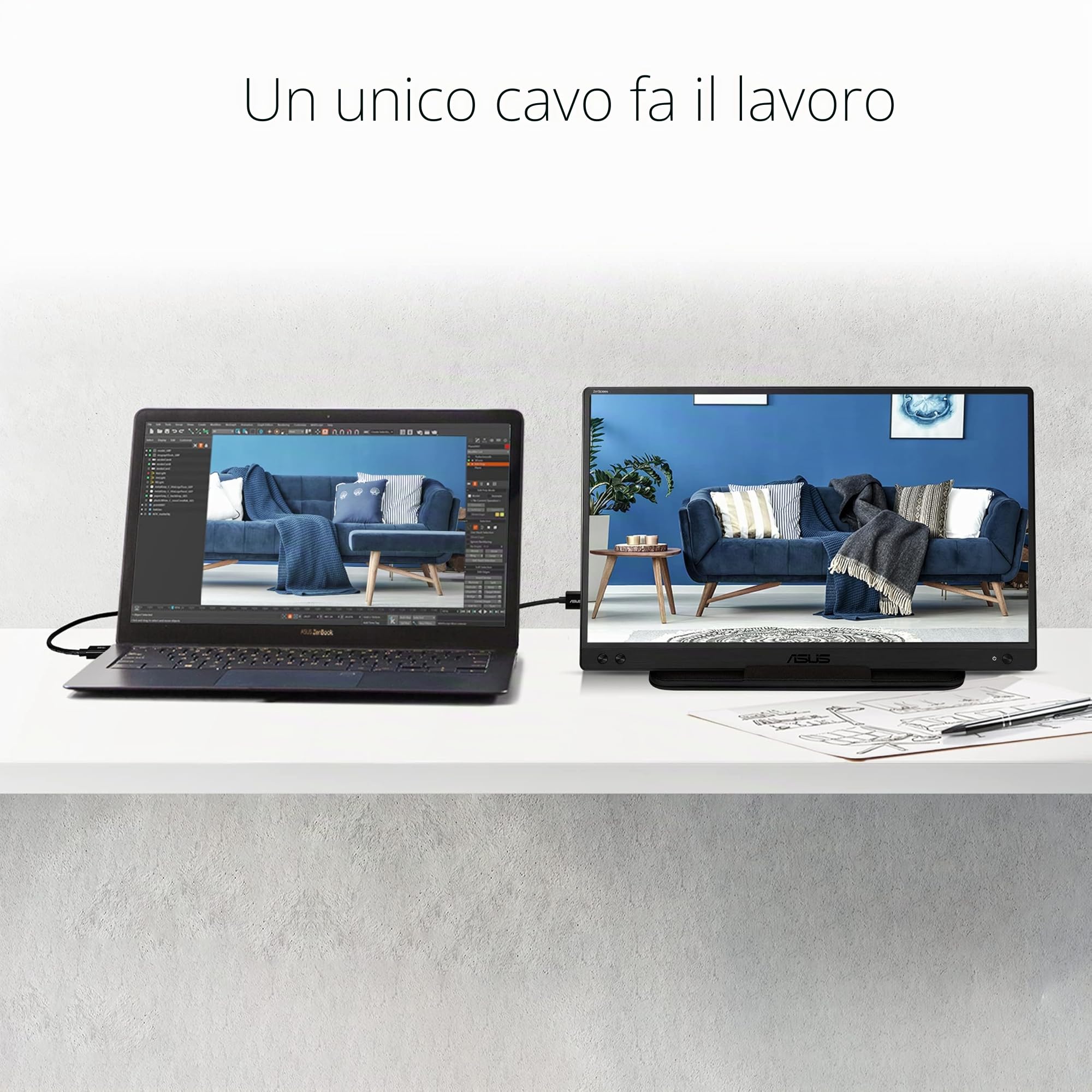 ASUS ZenScreen MB166C, Monitor Portatile ed Ergonomico da 15,6” FHD IPS (1920x1080), USB-C in Modalità DP Alt, Anti-sfarfallio, Filtro Luce Blu, Anti-riflesso, Software DisplayWidget, Nero | 1920 x 1080, IPS, USB di tipo C, 60 Hz, anti-sfarfallio, filtro