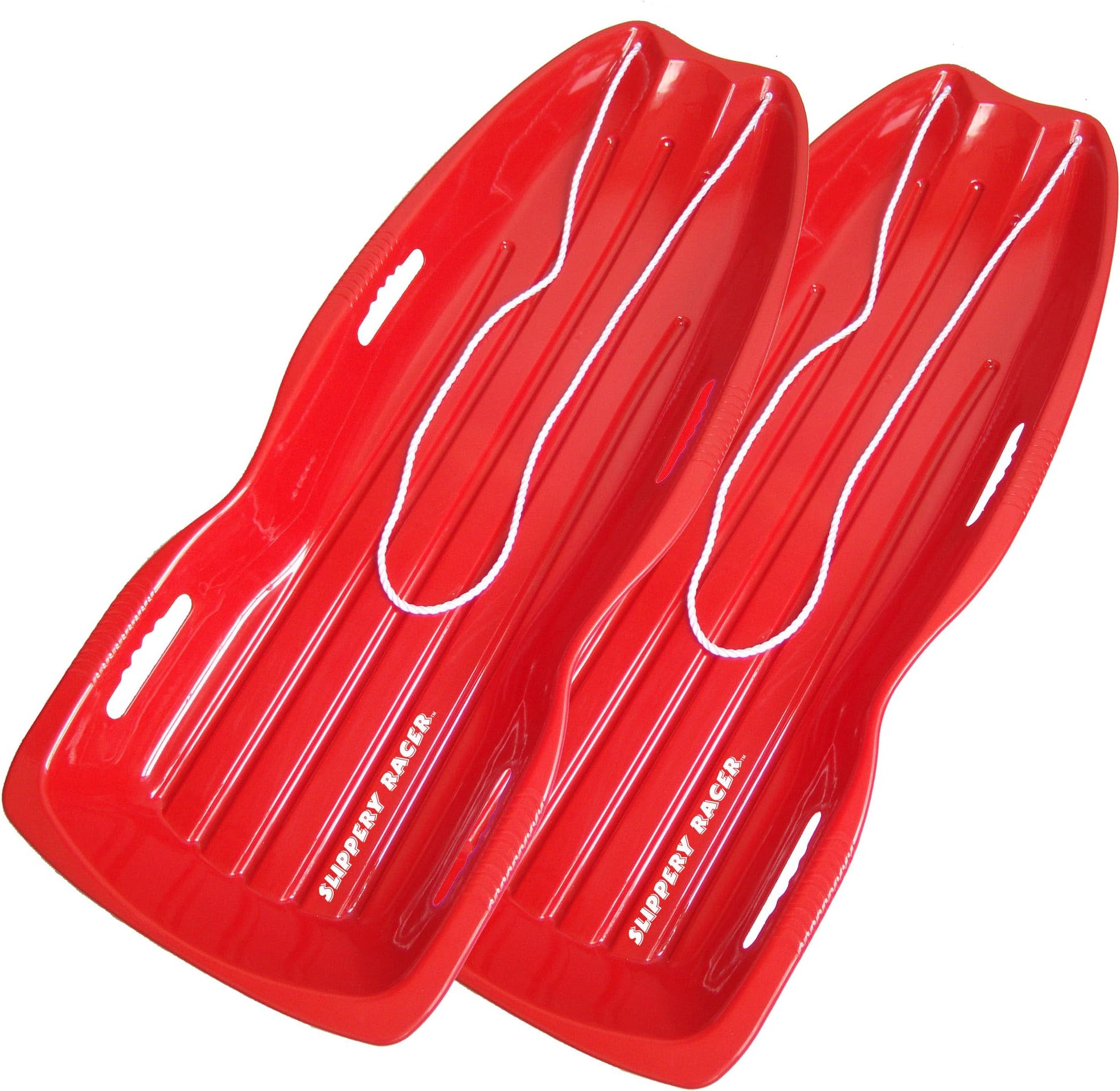 Slippery Racer Downhill Xtreme Flexible Adults and Kids Plastic Toboggan Snow Sled for up to 2 Riders with Pull Rope and Handles.