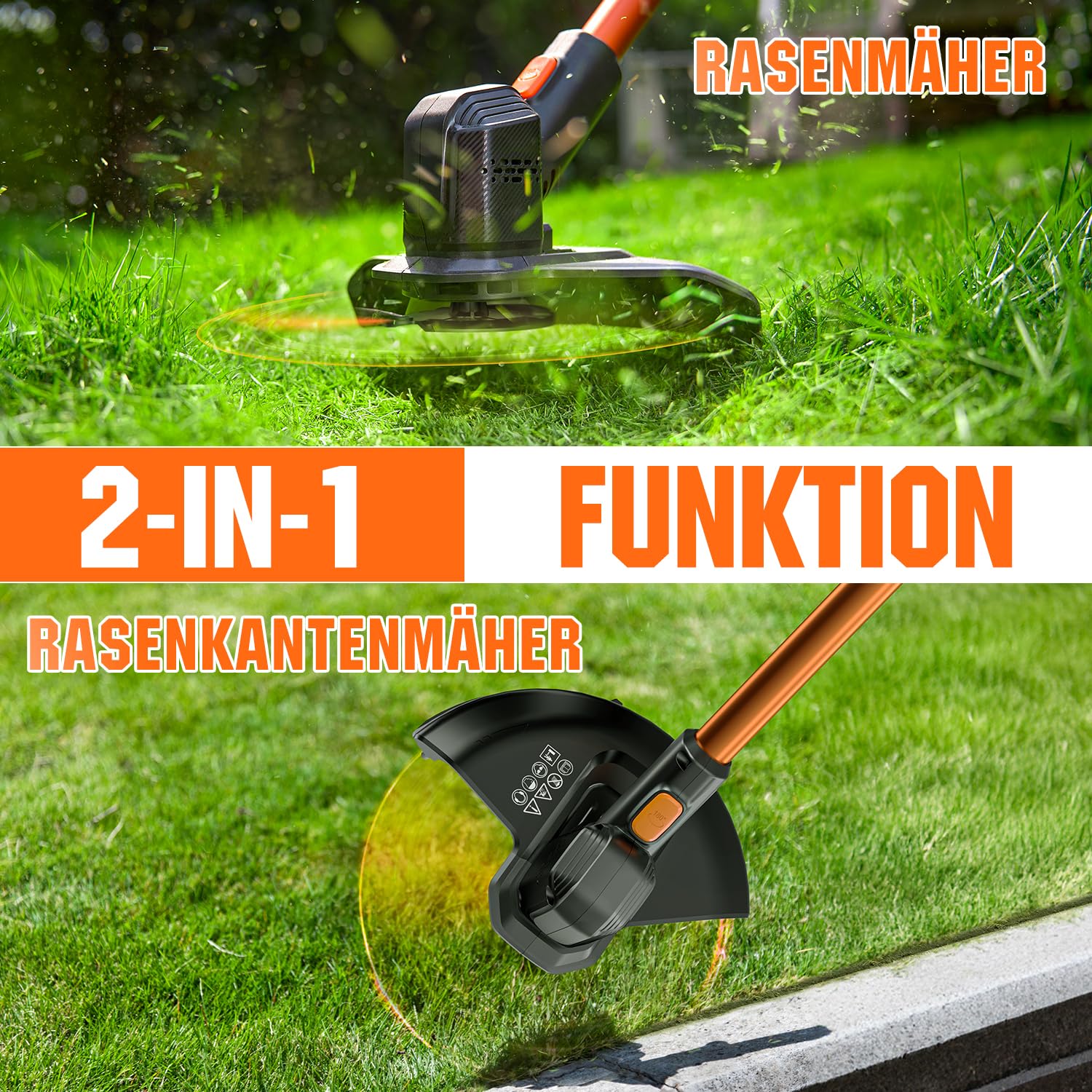 Litheli Akku Rasentrimmer 20V, 25cm, Rasentrimmer mit Akku und Leistungsstarkem Motor, 10000mAH Mobiler Batterien, Geeignet für Gartenrasen und Außenschnitt, Rasentrimmer