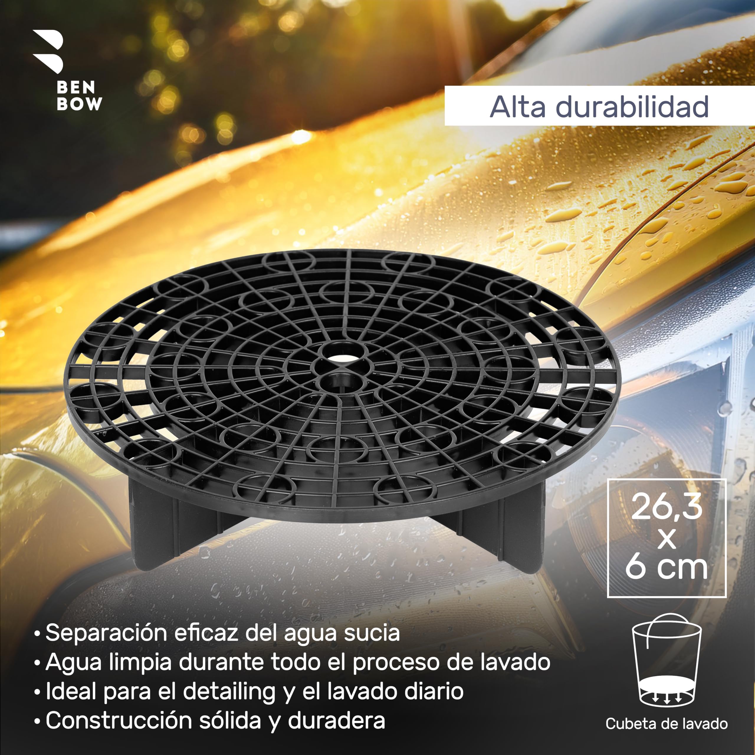BenBow Juego Profesional: Cubo de Lavado con Tapa y colador de Suciedad – 20 litros Blanco – Duradero y versátil Lavado de Coches – Lavado – hogar – Oficina Limpieza