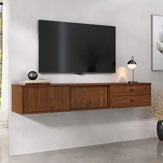 IDIMEX Rack Flutuante 175 cm TV 75 Madeira 2 Portas 2 Gavetas Castanho Simona