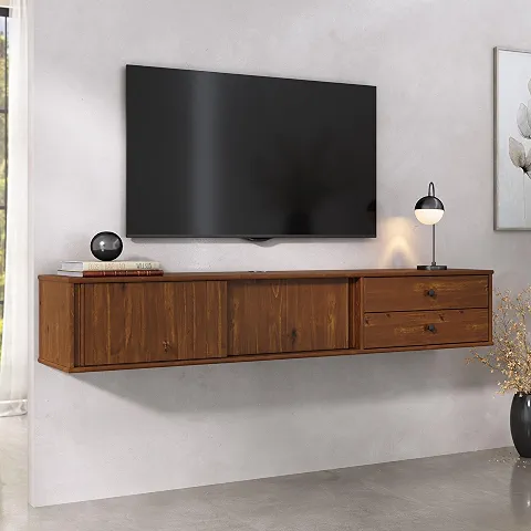 IDIMEX Rack Flutuante 175 cm TV 75 Madeira 2 Portas 2 Gavetas Castanho Simona