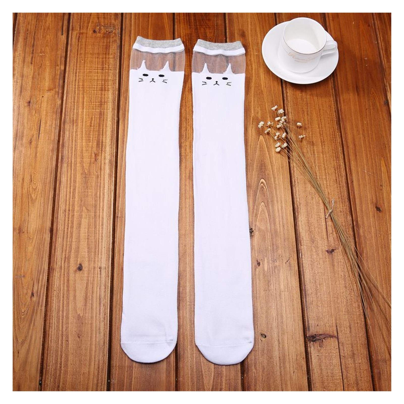 Calcetines largos de algodón para evitar rozaduras con diseño lindo de gato blanco
