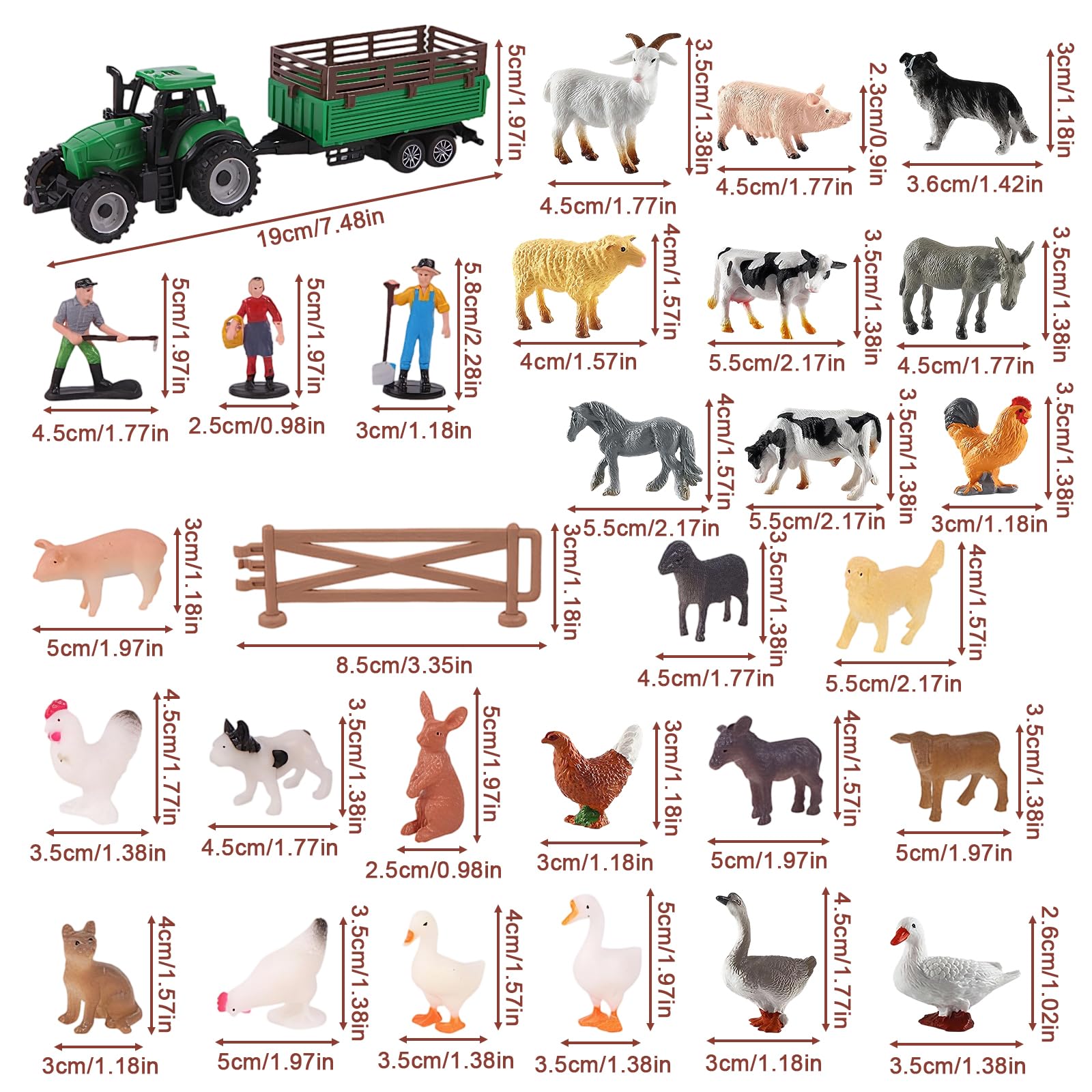 Uoxmiy 32pcs Farm Animals Plastic Realistic Mini Toys Set including Tractor Trailer Vehicle Toy Assembly Fence Farmhouse Barn Playset Farm Animals for 2+ Year Qlds - Image 2