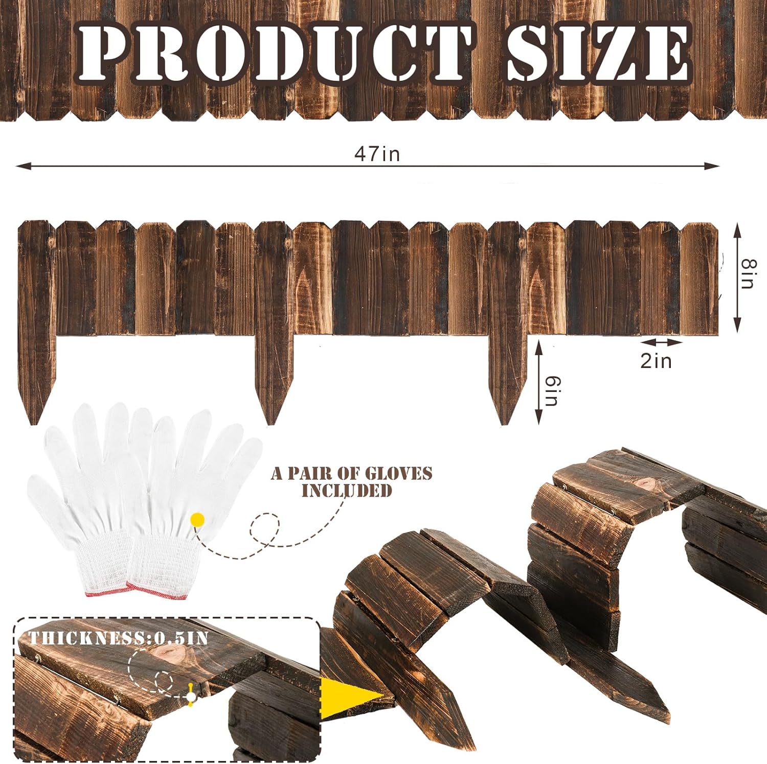 bucherry 8 pcs rustic wood garden edging border 31.6 ft total antiseptic wood garden landscape edging fence with gloves for decorative yard pathway flower bed lawns pathway tree