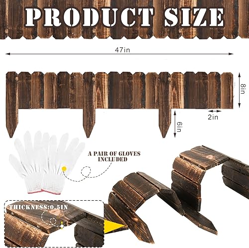 Miniatura 2 de Bucherry 1 valla de madera para bordes de jardín con guantes blancos, valla de madera para paisaje, borde de madera para jardín, patio, camino,