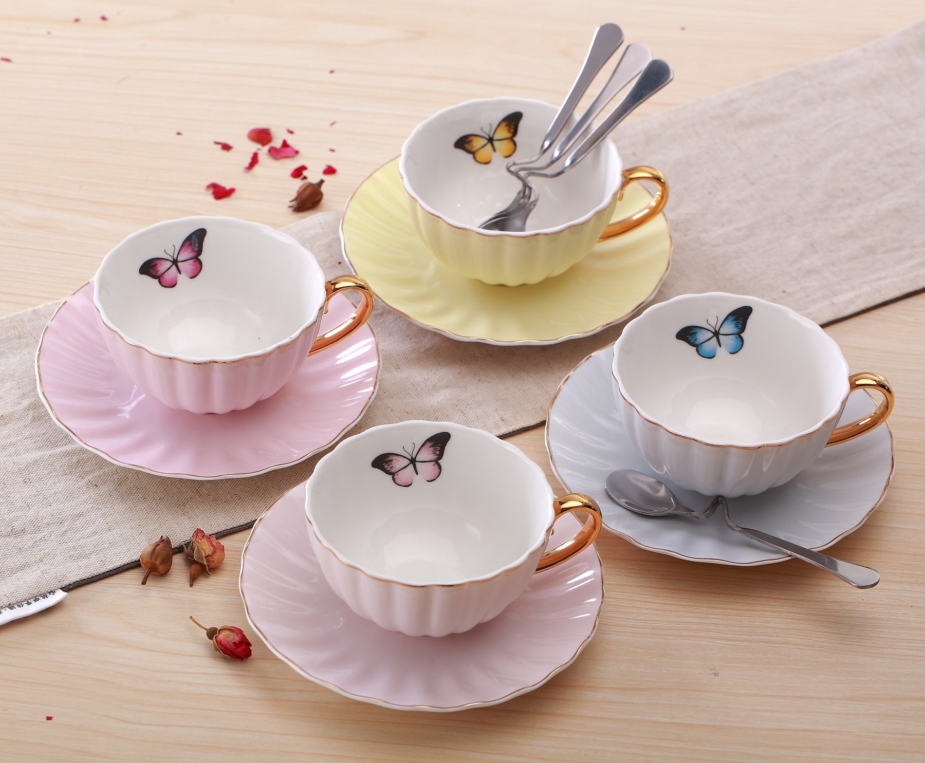 jusalpha® Porcelana Taza De Té Y Platillo set-coffee tazas de café con plato y cuchara fd-tcs03 – 4 Color