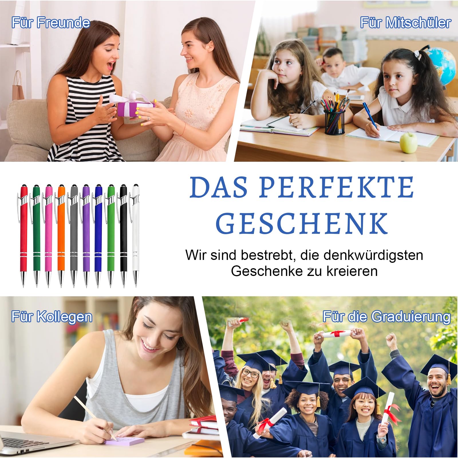 Generisch Personalisierter Kugelschreiber mit Lasergravur, Kugelschreiber mit Stylus, Stifte-Sets mit 10/20/50/100 Stiften, Gehäuse in Verschiedenen Farben Blau 100