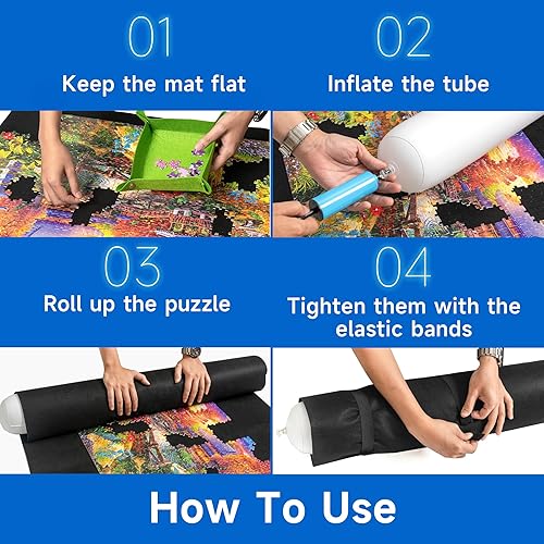 Miniatura 5 de Tapete enrollable grande para rompecabezas de 51 x 34 pulgadas, con 15 hojas de pegamento, 6 bolsas de polietileno para 2,000 piezas con 6 bandejas
