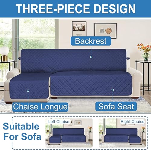 Miniatura 5 de ALIECOM Juego de 3 fundas para sofá modular en forma de L, resistentes al agua, acolchadas, gruesas, suaves, en forma de L, antideslizantes,