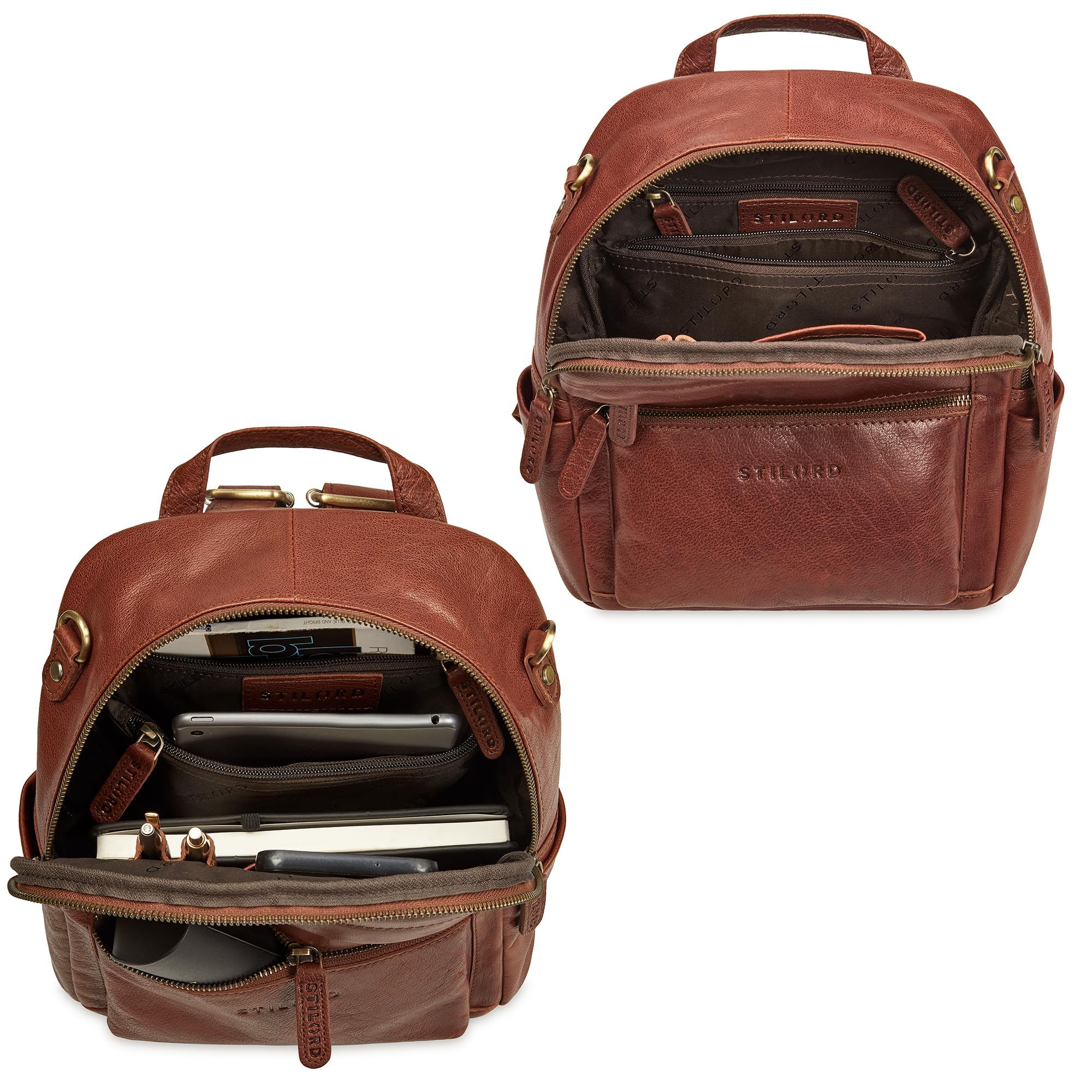 STILORD Regina 2 en 1 Mochila-Bolso Mujer de Cuero - Bolso Convertible en Mochila Pequeño Bolso Bandolera Piel Genuino - Elegante Bolso Mano Casual Mochila Bandolera Color:maraska - marrón Oscuro