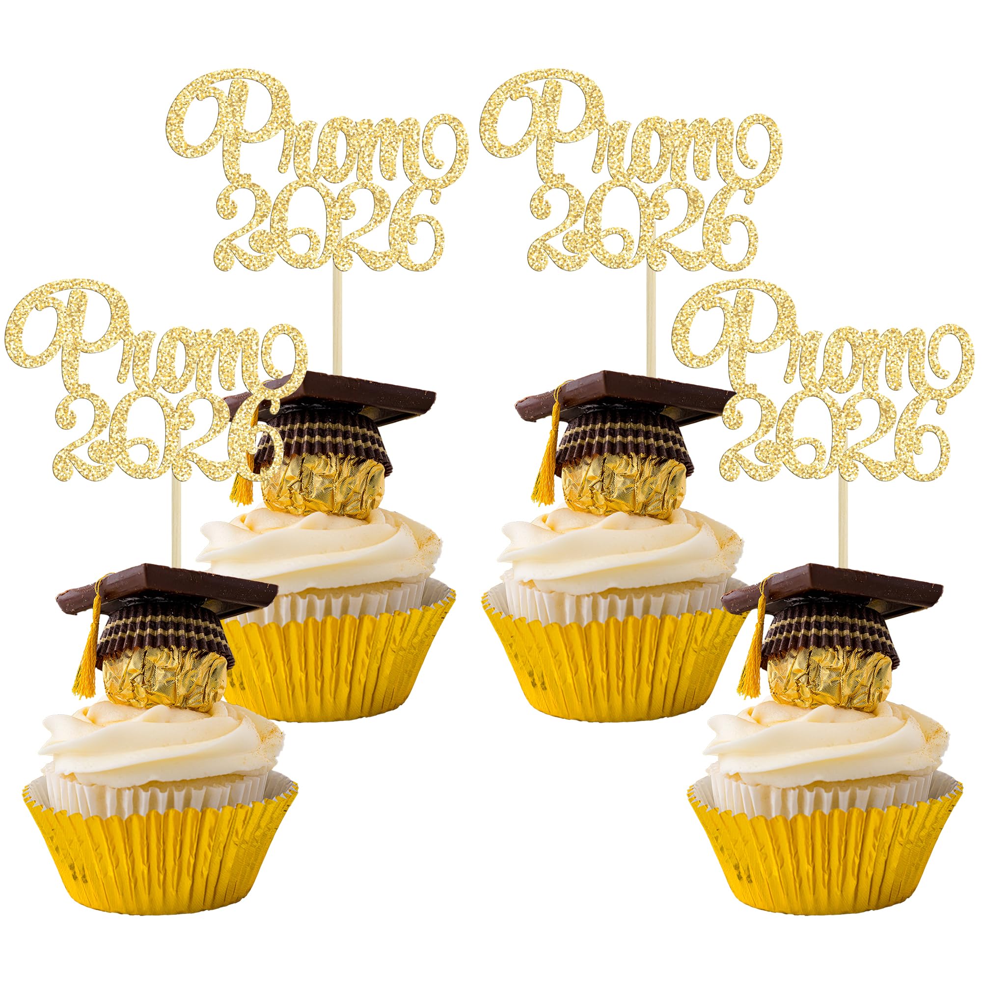 Gyufise 24Pcs Prom 2026 Cupcake Toppers 2026 Graduation Cupcake Picks 2026 Graduation Class of 2026 Cake Decorations For Grad Party Cake Decorations Gold