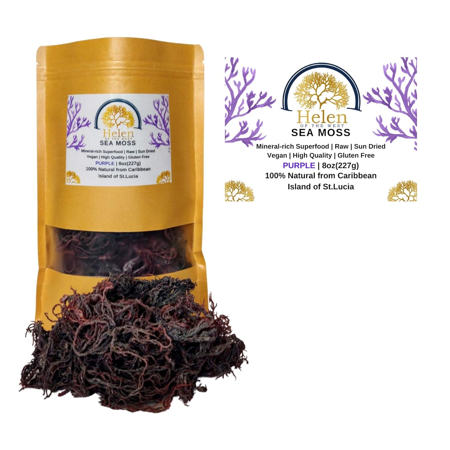Wildcrafted Sea Moss | Gold - Purple - Green - Mixed | 100% Natural Irish Moss from St.Lucia | Mineral-Rich Superfood | 8oz Sun-Dried Moss | NO Preservatives NO Chemicals