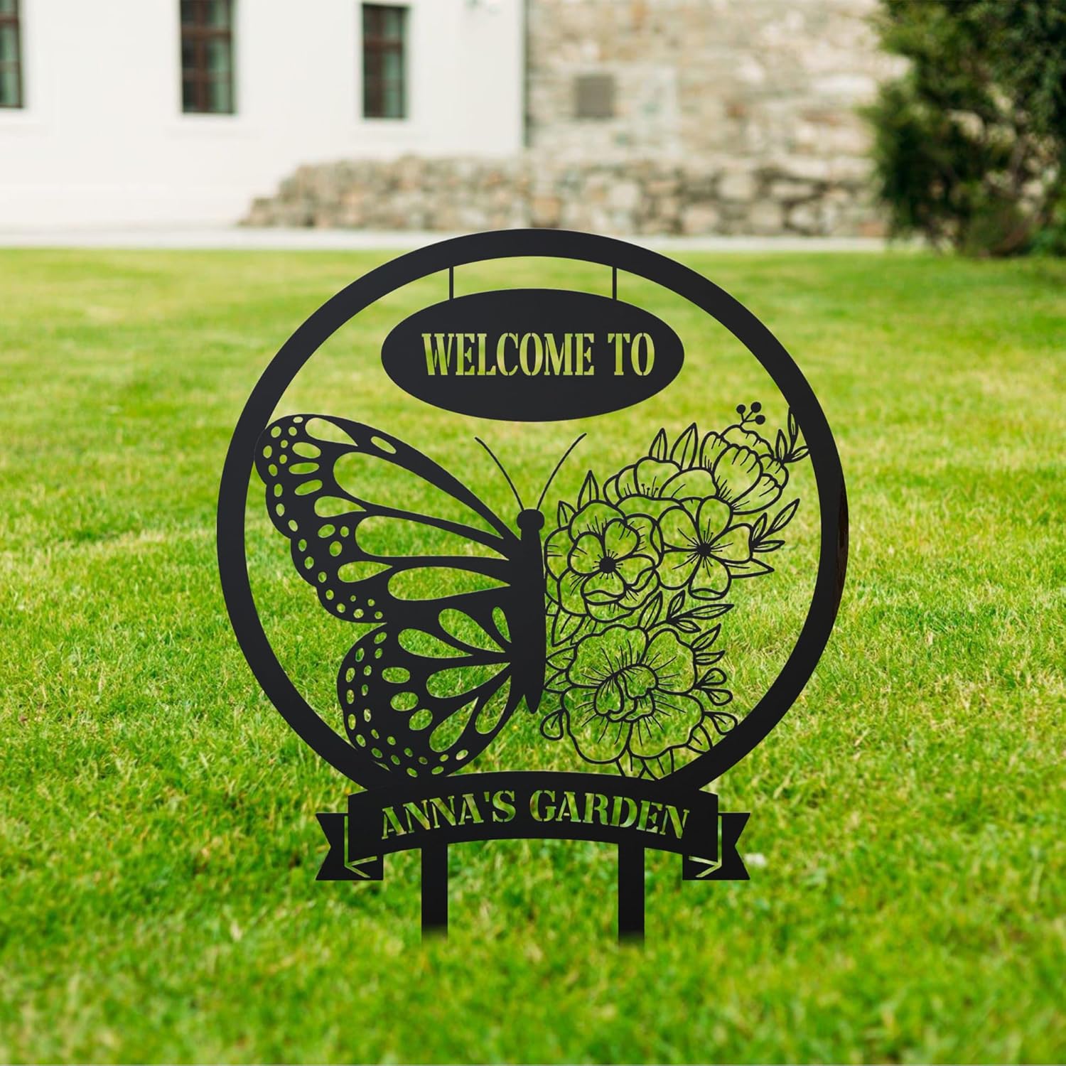 Custom Butterfly Flower Garden Metal Sign Stakes With Made From Stainless Steel With All Kinds of Size Options for Garden Decoration, Custom Garden Sign Name, Metal Yard Decor, Gardening Gifts