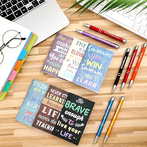 Miniatura 54 de Geyee 24 mini bolígrafos motivacionales, blocs de notas inspiradores, regalos de agradecimiento a granel, diarios pequeños, juego de bolígrafos