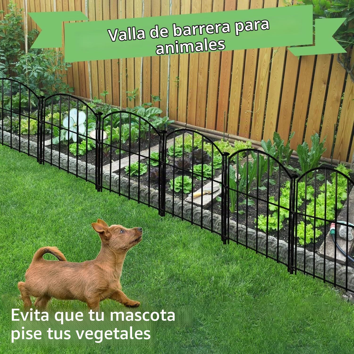 Valla Jardín Metal Decorativa 32x43 cm – Lote 10 Paneles Plegables para Parterre, Patio y Barrera Mascotas