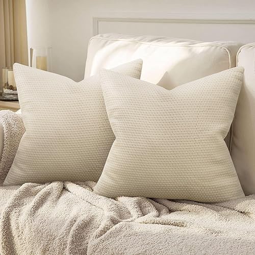 Pyonic Juego de 2 fundas de almohada de lujo con diseño de gofres, de algodón suave de 18 x 18 pulgadas, fundas decorativas para cojín de casa