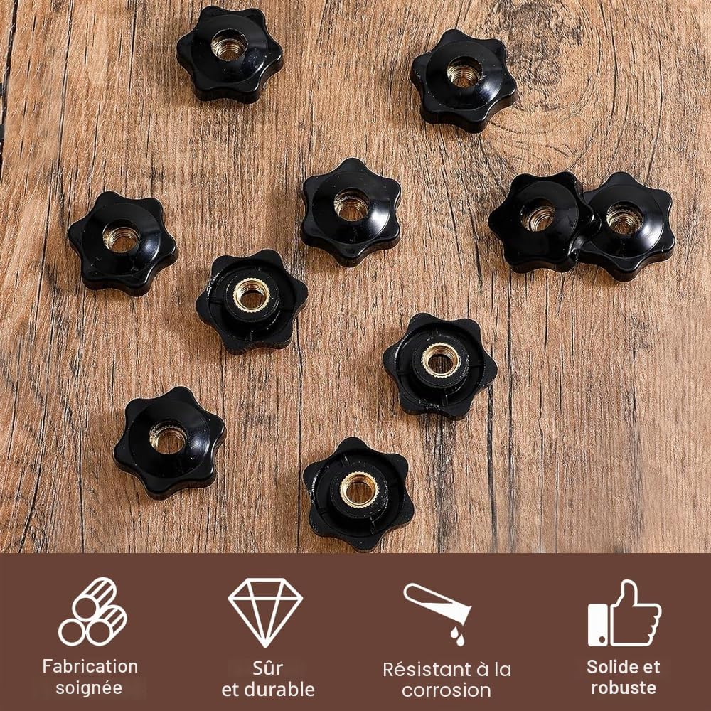 20 Pièces Bouton de Serrage M6x25mm, Bouton Moleté Ecrou, Écrous à poignée Étoile, Écrou de Serrage, Étoile Tête Écrous de Serrage Bouton, pour Mécaniques, Mobilier, Équipements Électroniques