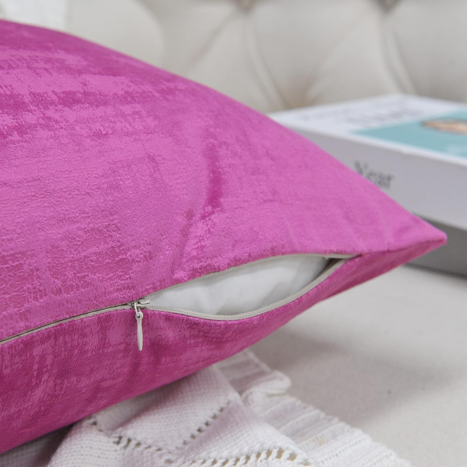 Home Soft Things Textured Velvet Pillow Covers Set of 4, 20'' x 20'', Raspberry Rose, Modern Decorative Square Throw Pillow Covers for Couch Sofa